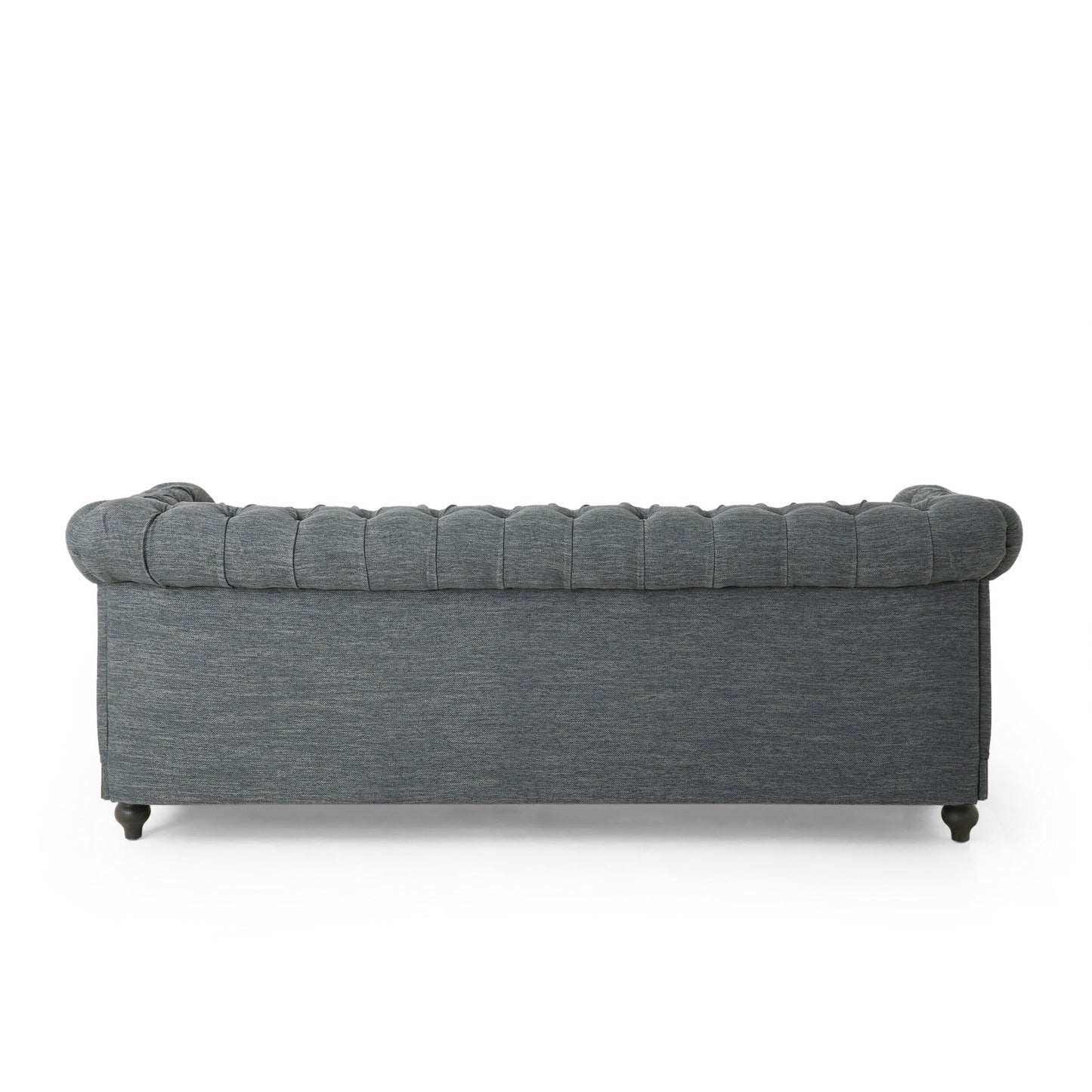 Grey 78.75 Fabric 3-Seater Sofa with Wooden Legs, Rivet Detailing, and Pull-Tab Backrest Design