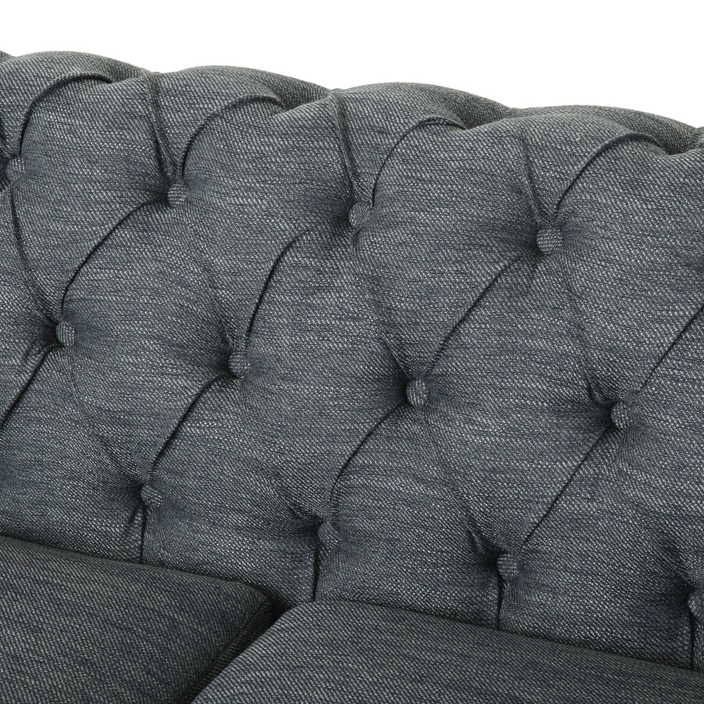 Grey 78.75 Fabric 3-Seater Sofa with Wooden Legs, Rivet Detailing, and Pull-Tab Backrest Design