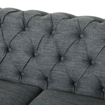 Grey 78.75 Fabric 3-Seater Sofa with Wooden Legs, Rivet Detailing, and Pull-Tab Backrest Design