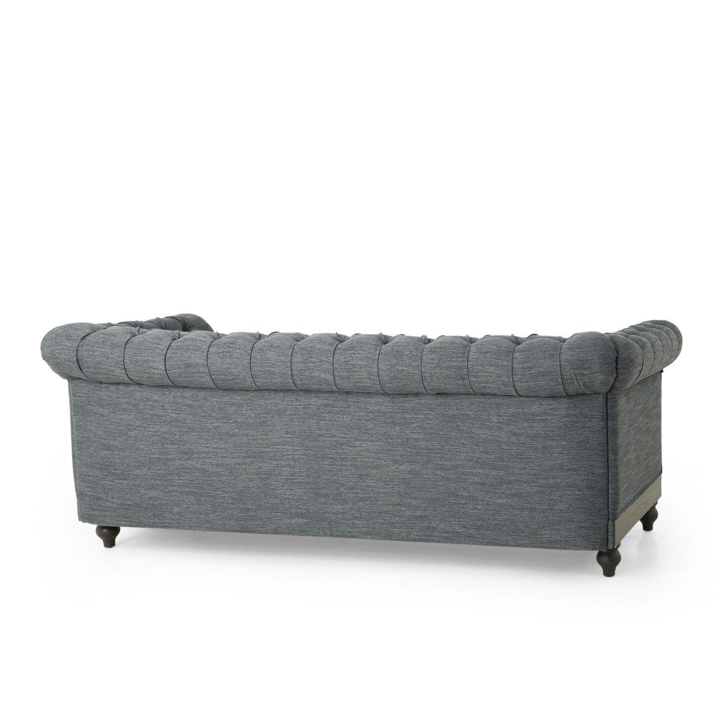 Grey 78.75 Fabric 3-Seater Sofa with Wooden Legs, Rivet Detailing, and Pull-Tab Backrest Design