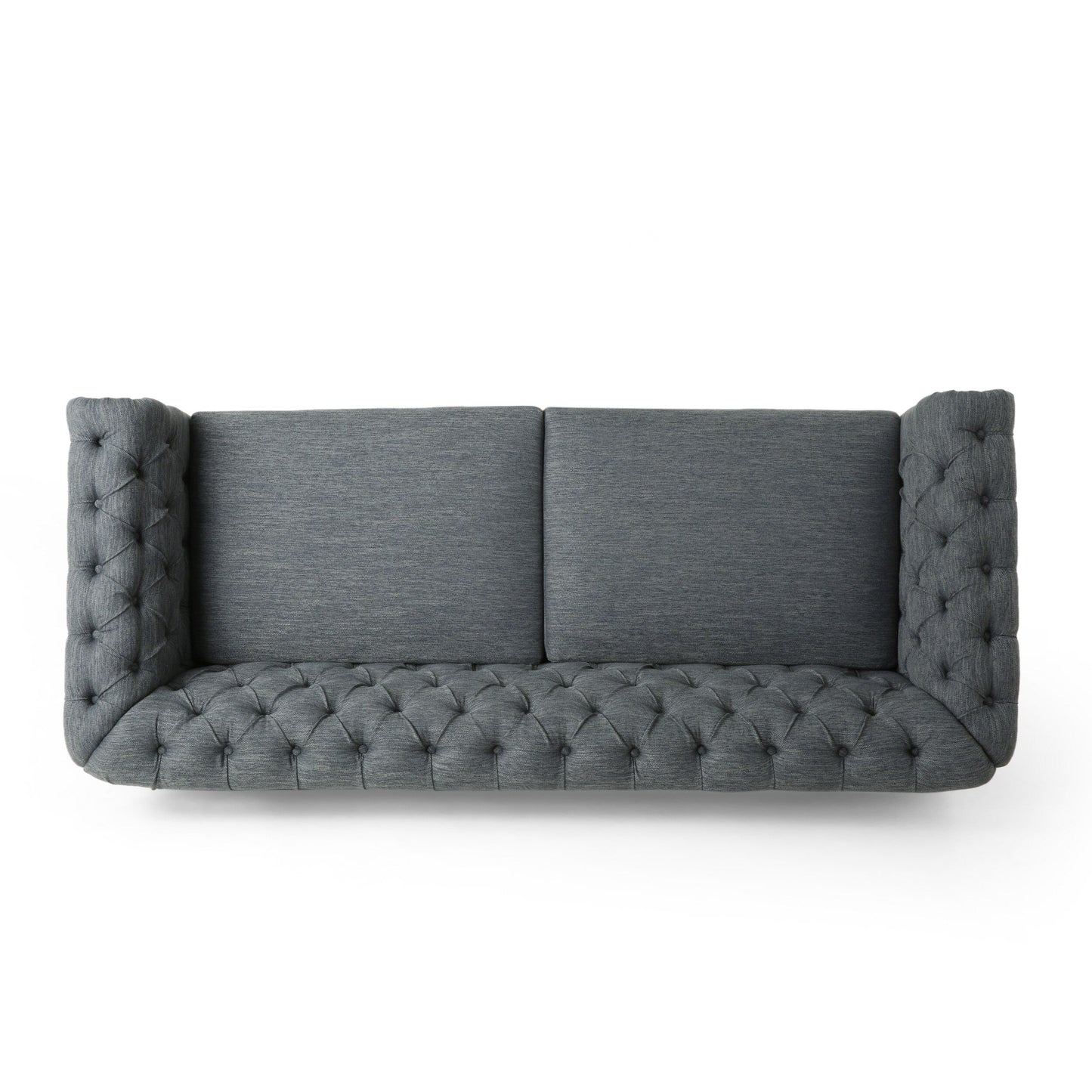 Grey 78.75'' PU Leather 3 Seat Sofa Couch with Wooden Legs, Stylish Rivet Detailing, and Pull-Tab Backrest