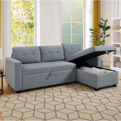 Grey 81.5'' Linen Convertible Sleeper Sofa with Reversible Storage Chaise