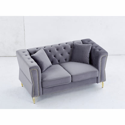 Grey 81.8 Velvet 3-seater Sofa with Tufted Couch and Metal Foot for Living Room