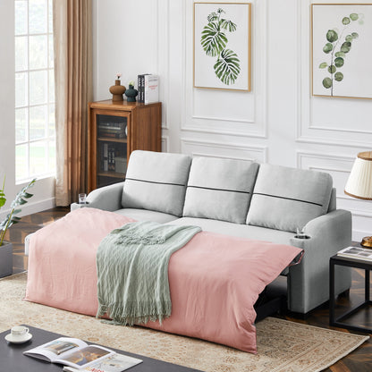 Grey 81.9 Fabric Sofa with Chaise Lounge, Wooden Frame, Storage, and Rubber Wheels