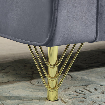 Grey 86.61 Velvet 3-seater Sofa with Pillows and Gold Finish Metal Leg for Living Room