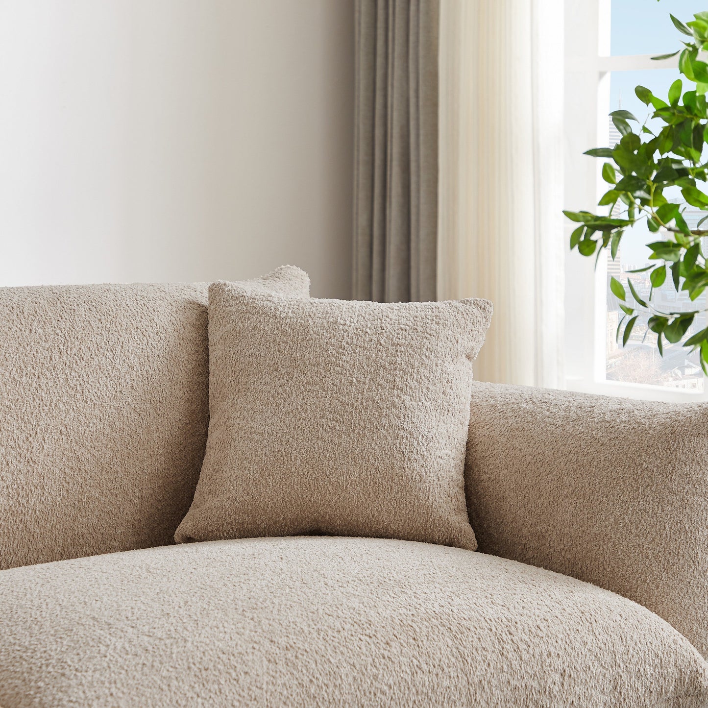 Grey 87'' Modern 3-Seater Lamb Wool Sofa with Plush Cushions, Solid Wood Frame, and Metal Legs
