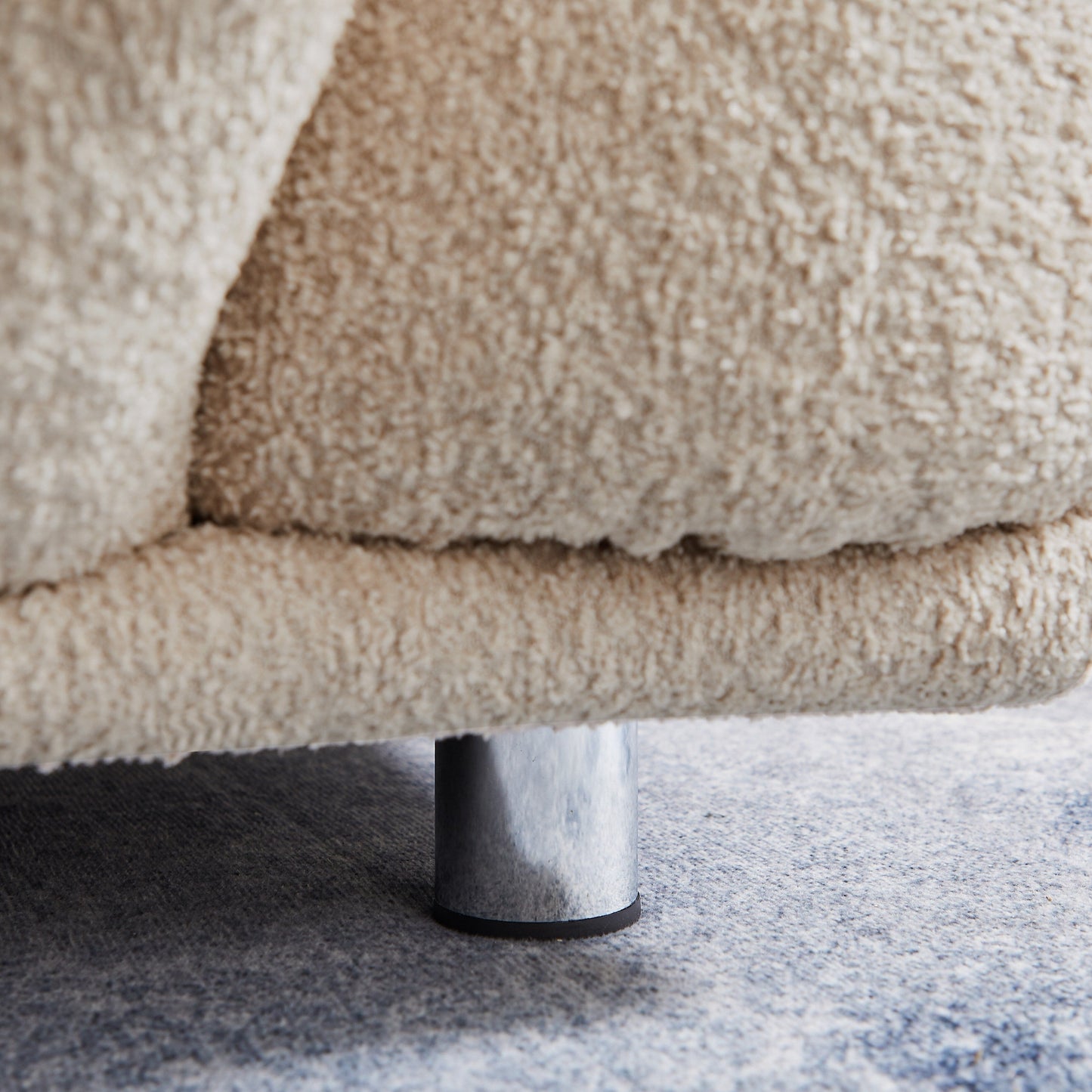 Grey 87'' Modern Lamb Wool 3-Seater Sofa with Plush Cushions, Solid Wood Frame, and Metal Legs