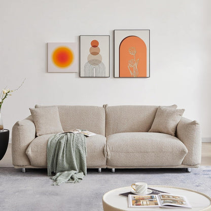 Grey 87'' Modern Lamb Wool 3-Seater Sofa with Plush Cushions, Solid Wood Frame, and Metal Legs