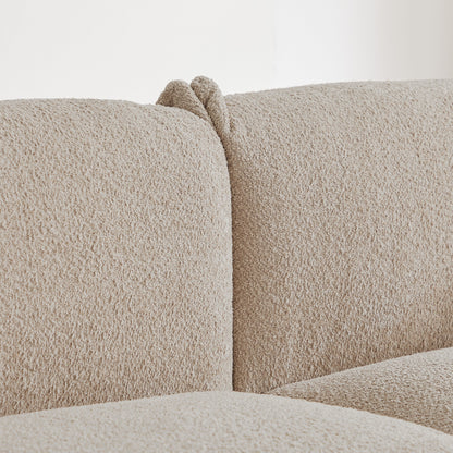 Grey 87'' Modern Lamb Wool 3-Seater Sofa with Plush Cushions, Solid Wood Frame, and Metal Legs