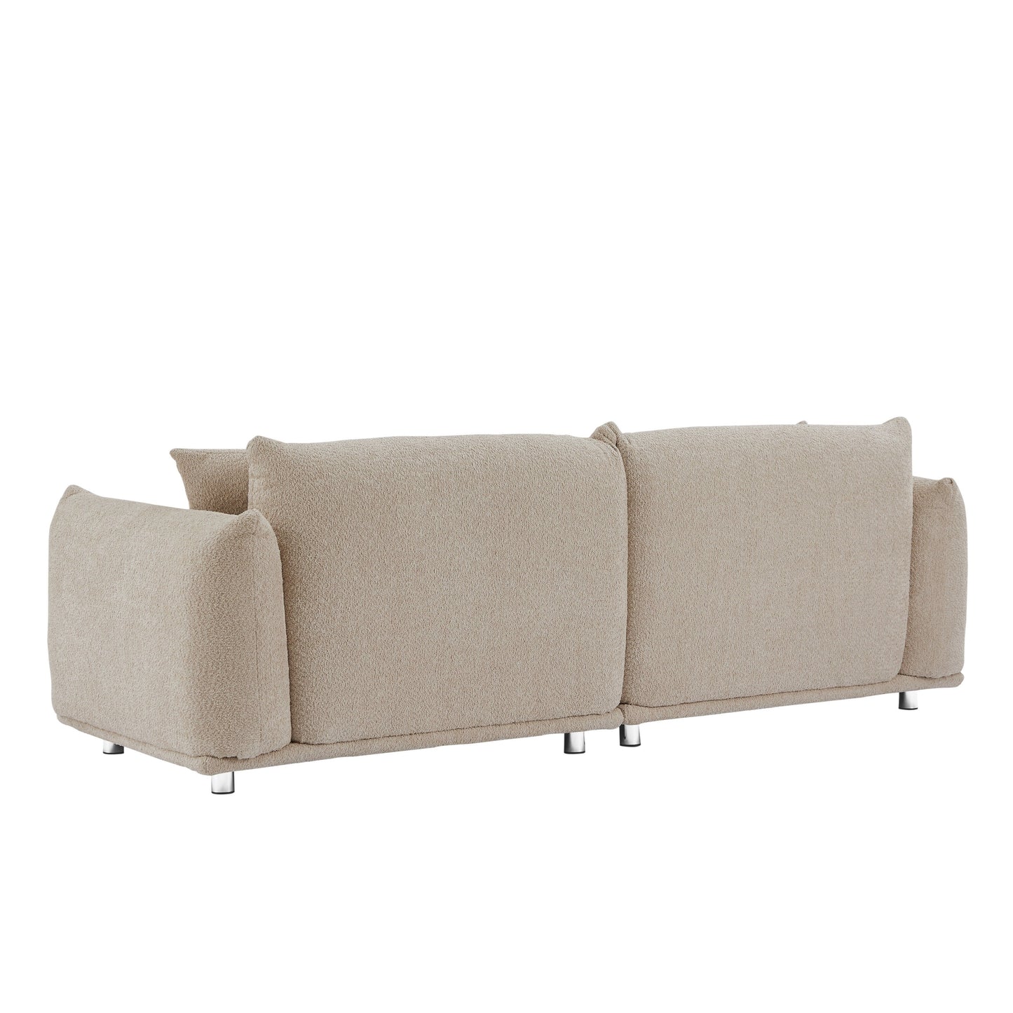 Grey 87'' Modern Lamb Wool 3-Seater Sofa with Plush Cushions, Solid Wood Frame, and Metal Legs
