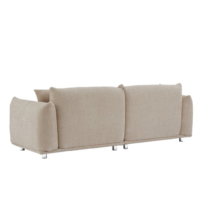 Grey 87'' Modern Lamb Wool 3-Seater Sofa with Plush Cushions, Solid Wood Frame, and Metal Legs