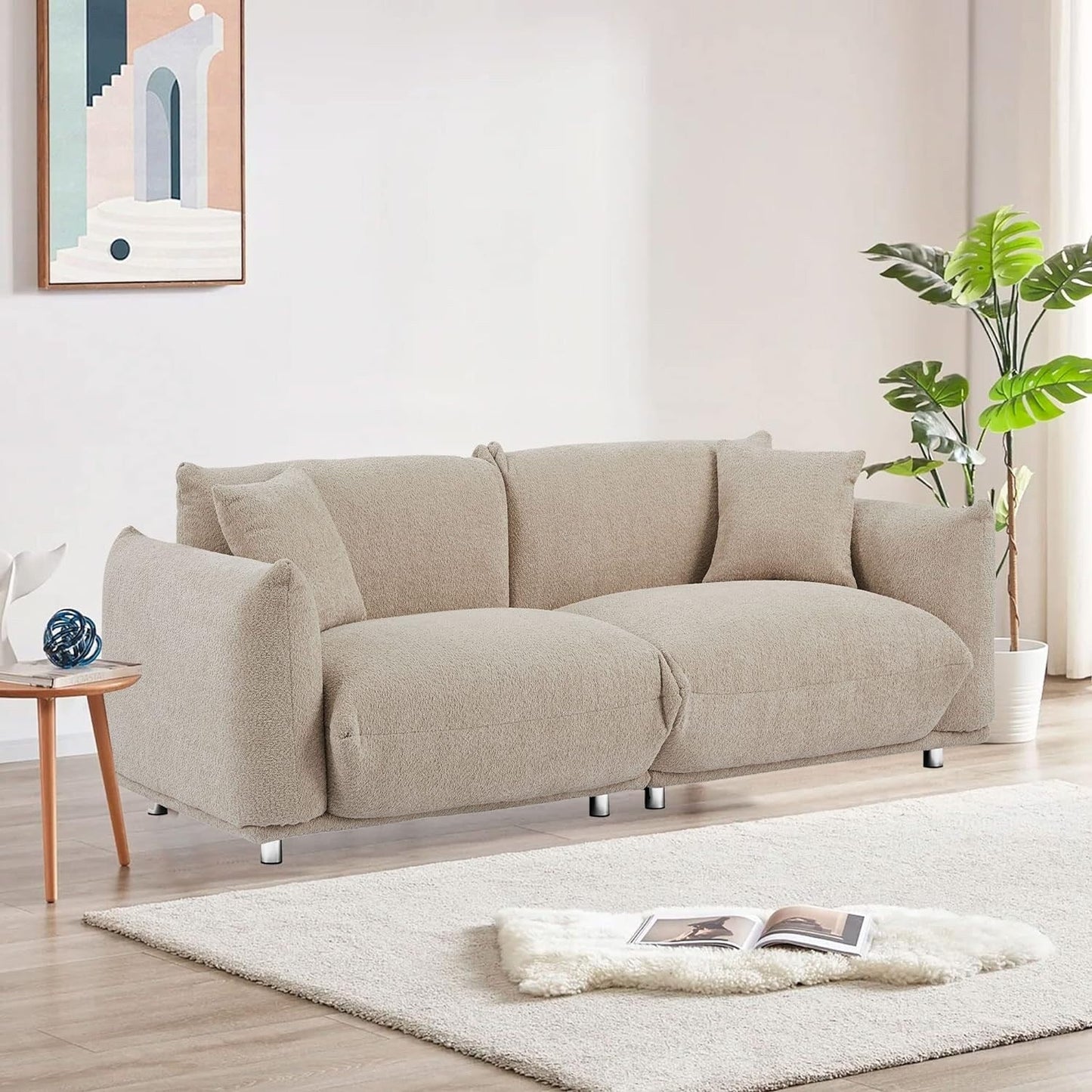 Grey 87'' Oversized Loveseat with Solid Wood Frame, Metal Legs, and 2 Plush Pillows for Durability