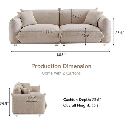Grey 87'' Oversized Loveseat with Solid Wood Frame, Metal Legs, and 2 Plush Pillows for Durability