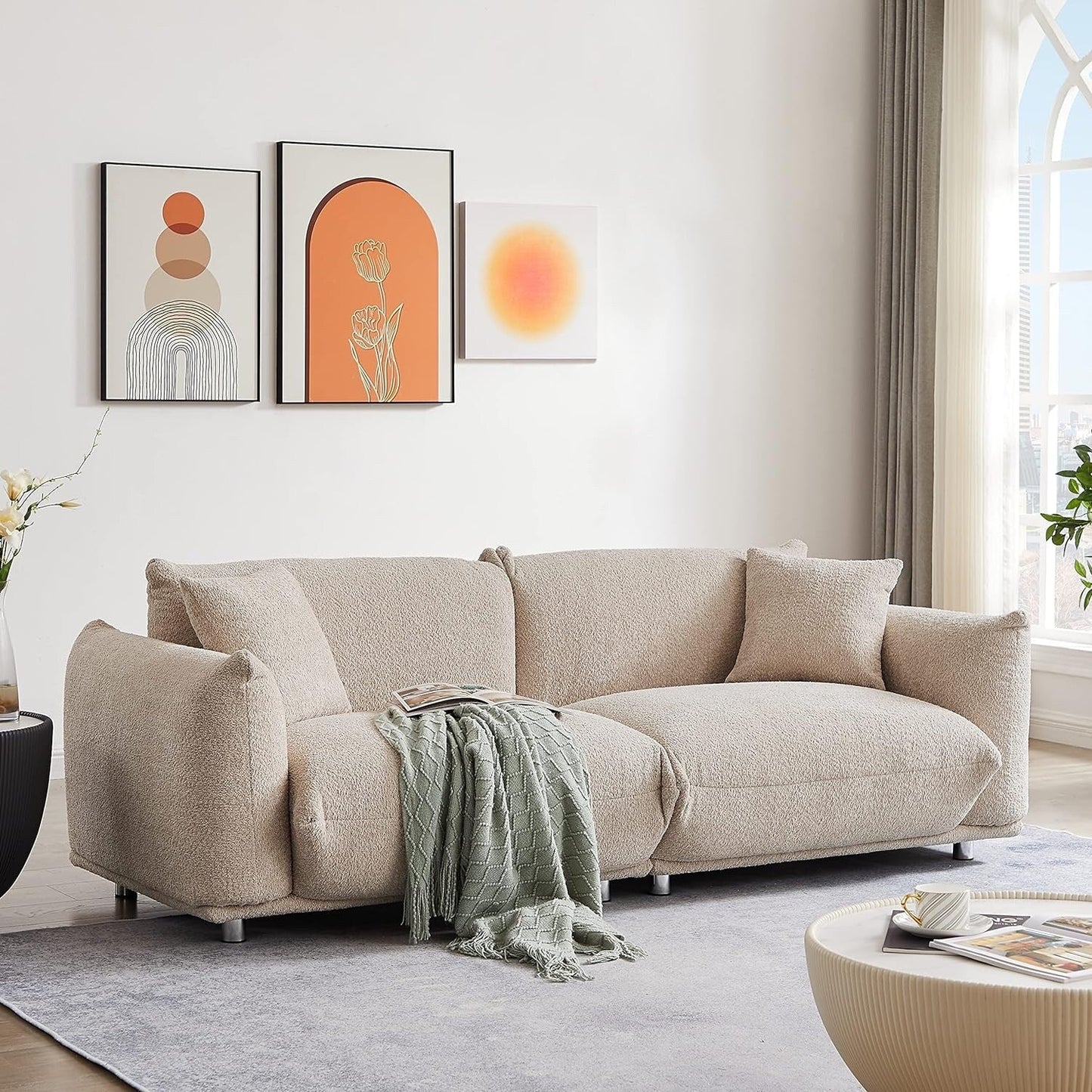 Grey 87'' Oversized Loveseat with Solid Wood Frame, Metal Legs, and 2 Plush Pillows for Durability