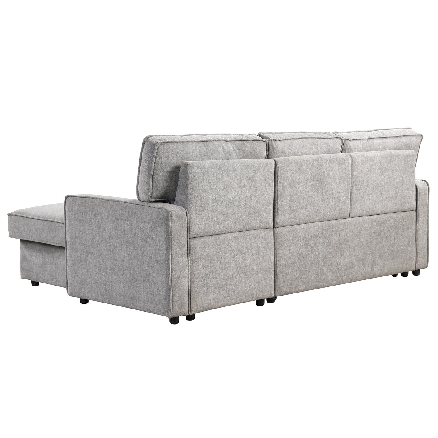 Grey 89'' Polyester 3 Seater Sleeper Sofa Couch with Pull-Out Bed, Storage Ottoman, USB Port, and Built-In Cup Holders