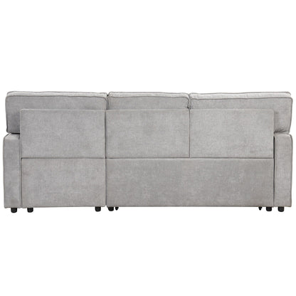 Grey 89'' Polyester Sleeper Sofa with Pull-Out Bed and Built-In Cup Holders