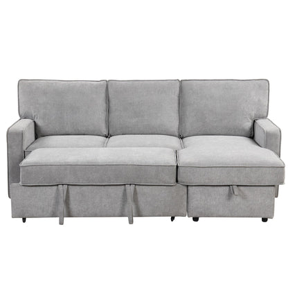 Grey 89'' Polyester Sleeper Sofa, 3-Seater with Pull-Out Bed, Storage Ottoman, USB Port, and Built-In Cup Holders