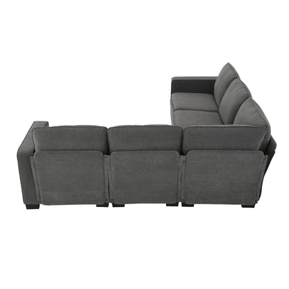 Grey 89'' Velvet L-Shaped 5-Seater Sectional Sofa with Double Cushions, Sturdy Wood and Iron Frame