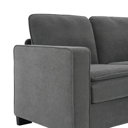 Grey 89'' Velvet L-Shaped 5-Seater Sectional Sofa with Double Cushions, Sturdy Wood and Iron Frame