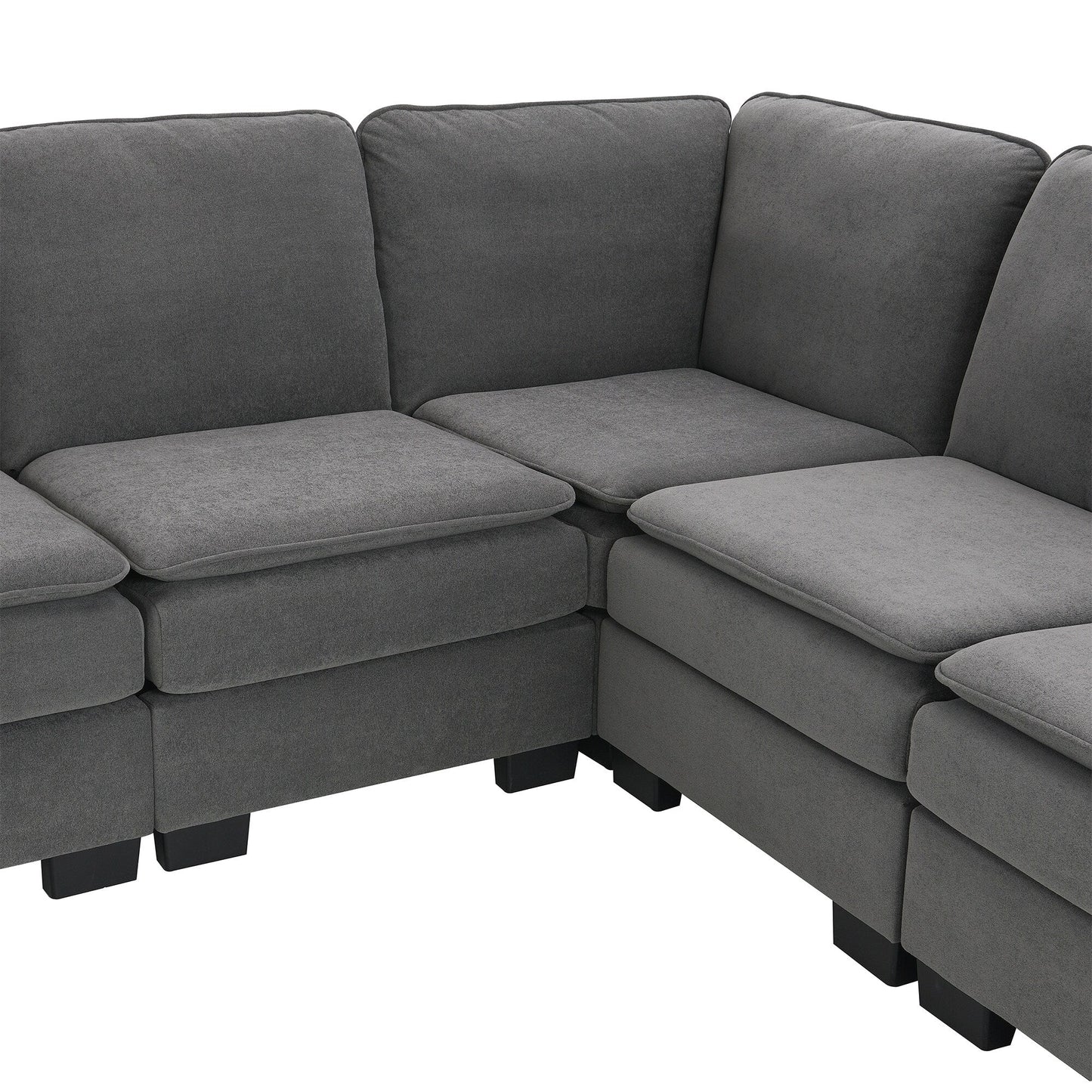 Grey 89'' Velvet L-Shaped 5-Seater Sectional Sofa with Double Cushions, Sturdy Wood and Iron Frame
