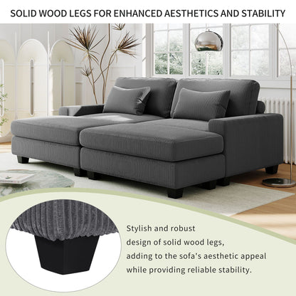 Grey 90 Corduroy Sleeper Sofa with Square Arms, Removable Cushions, and 2 Pillows