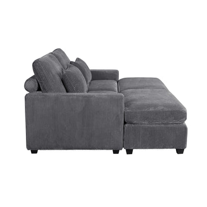 Grey 90 Corduroy Sleeper Sofa with Square Arms, Removable Cushions, and 2 Pillows