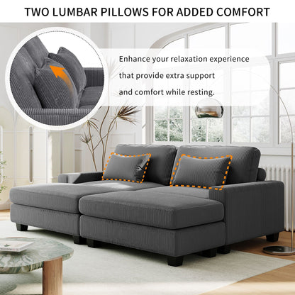 Grey 90 Corduroy Sleeper Sofa with Square Arms, Removable Cushions, and 2 Pillows