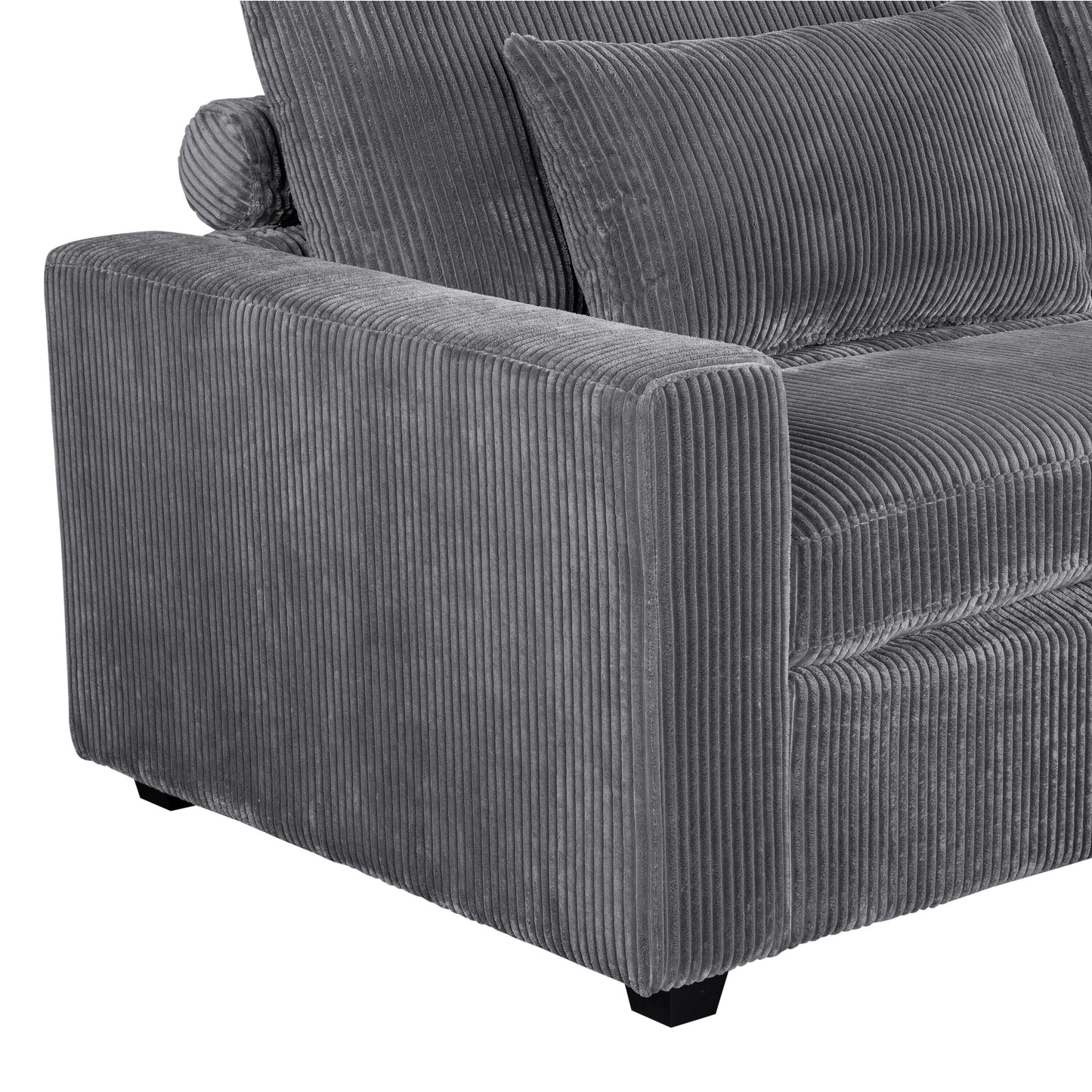Grey 90 Corduroy Sleeper Sofa with Square Arms, Removable Cushions, and 2 Pillows