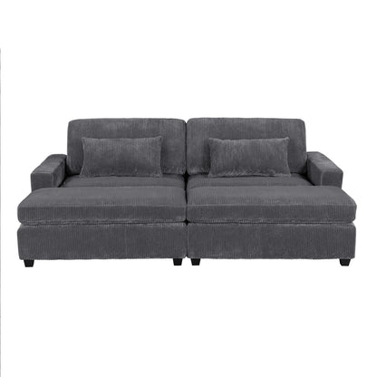 Grey 90 Corduroy Sleeper Sofa with Square Arms, Removable Cushions, and 2 Pillows