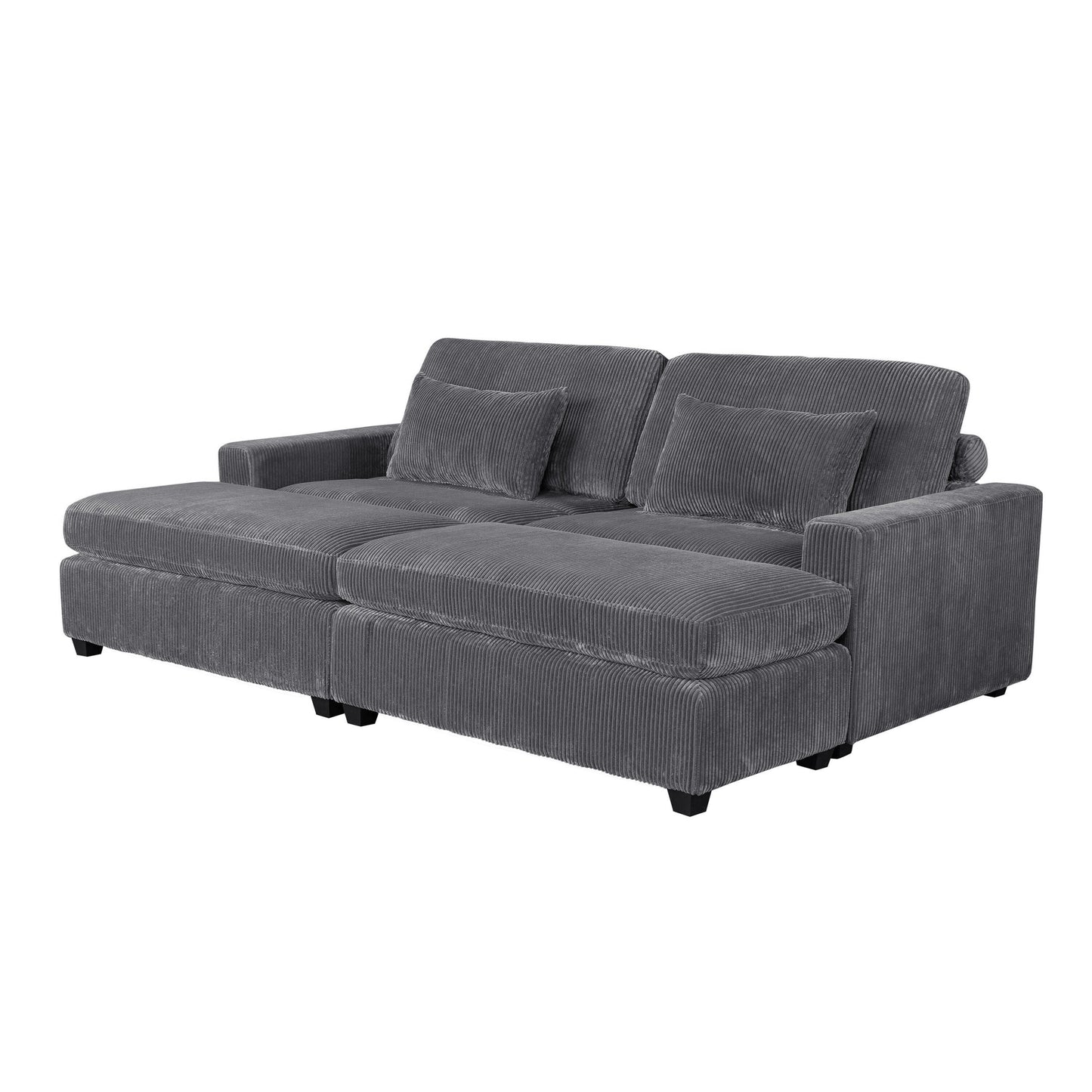 Grey 90 Polyester 2-Seater Sofa with Removable Cushions, 2 Pillows, and Detachable Ottomans