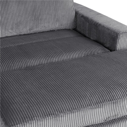 Grey 90'' Corduroy 2-Seater Sleeper Sofa with Removable Cushions and Detachable Ottomans