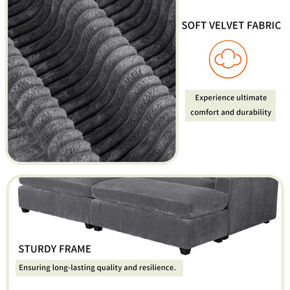 Grey 90'' Polyester 2 Seater Sofa Couch with Removable Back Cushions, 2 Pillows and Detachable Ottomans for Living Room