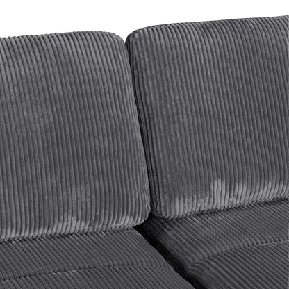 Grey 90'' Polyester 2 Seater Sofa Couch with Removable Back Cushions, 2 Pillows and Detachable Ottomans for Living Room