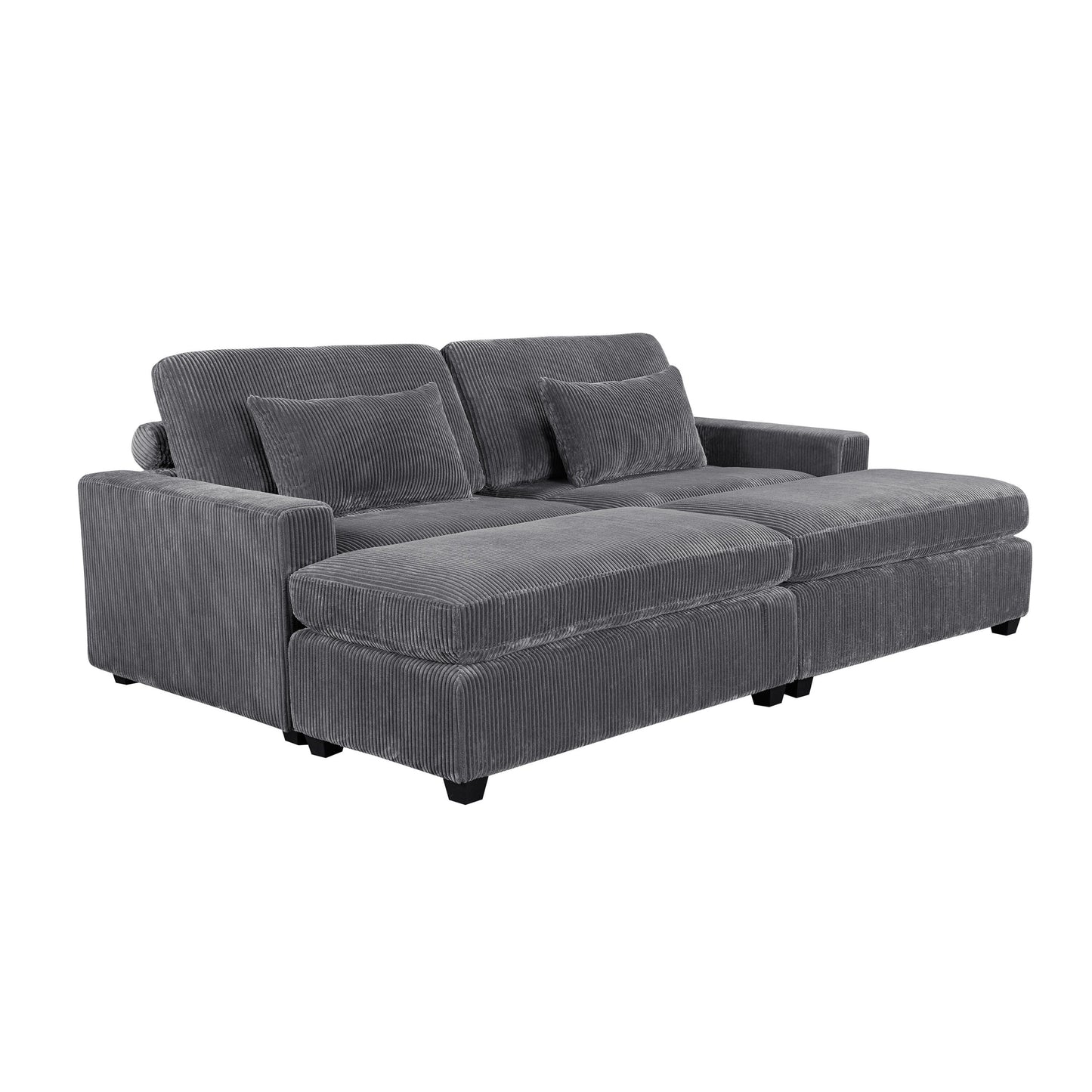 Grey 90'' Polyester 2-Seater Sofa with Removable Back Cushions and Detachable Ottomans