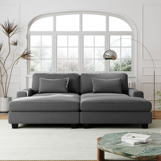Grey 90'' Polyester 2-Seater Sofa with Removable Back Cushions and Detachable Ottomans