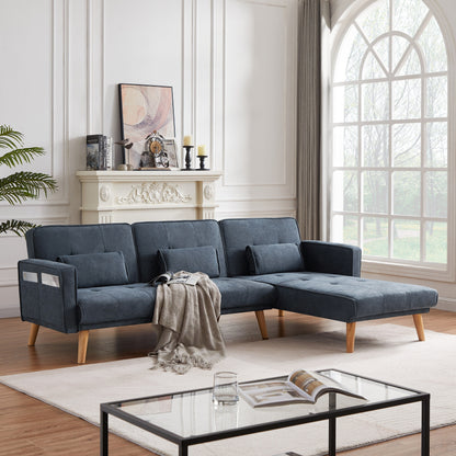Grey 94.5'' Linen Convertible 3-Seater Sectional Sofa with Storage Organizer and Right Chaise