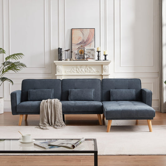 Grey 94.5'' Linen Convertible 3-Seater Sectional Sofa with Storage Organizer and Right Chaise