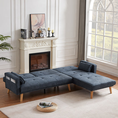 Grey 94.5'' Linen Convertible 3-Seater Sectional Sofa with Storage Organizer and Right Chaise