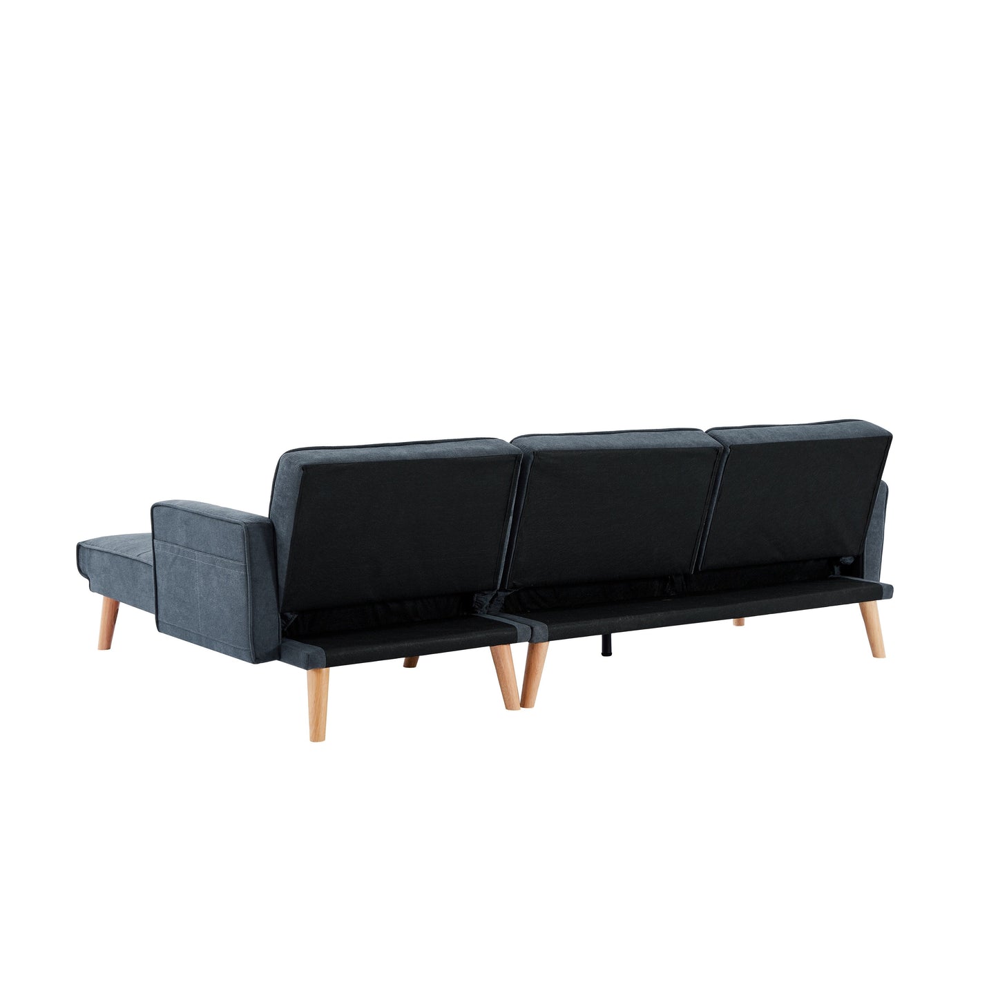 Grey 94.5'' Linen Convertible 3 Seater Sectional Sofa with Storage Organizer, Right Chaise, Foam Cushions and Solid Wood Frame