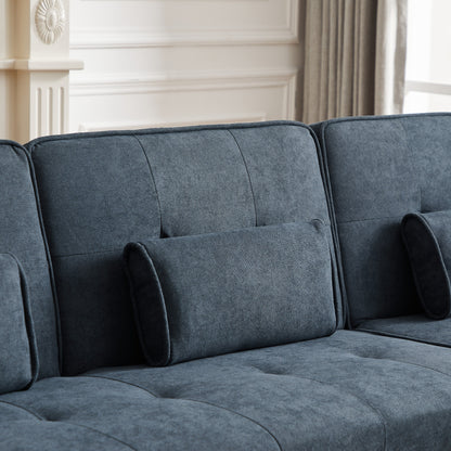 Grey 94.5'' Linen Convertible 3 Seater Sectional Sofa with Storage Organizer, Right Chaise, Foam Cushions and Solid Wood Frame