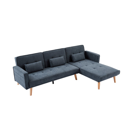 Grey 94.5'' Linen Convertible 3 Seater Sectional Sofa with Storage Organizer, Right Chaise, Foam Cushions and Solid Wood Frame