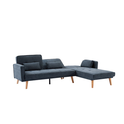 Grey 94.5'' Linen Convertible 3 Seater Sectional Sofa with Storage Organizer, Right Chaise, Foam Cushions and Solid Wood Frame