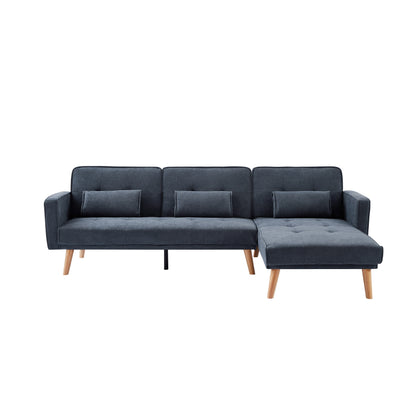 Grey 94.5'' Linen Convertible 3 Seater Sectional Sofa with Storage Organizer, Right Chaise, Foam Cushions and Solid Wood Frame