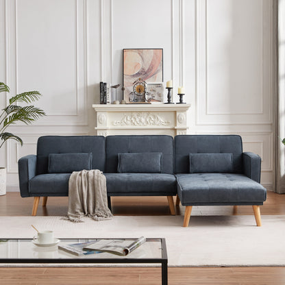 Grey 94.5'' Linen Convertible 3 Seater Sectional Sofa with Storage Organizer, Right Chaise, Foam Cushions and Solid Wood Frame