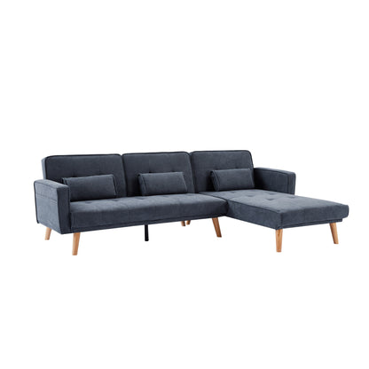Grey 94.5'' Linen Convertible 3 Seater Sectional Sofa with Storage Organizer, Right Chaise, Foam Cushions and Solid Wood Frame