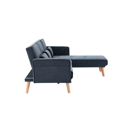 Grey 94.5'' Linen Convertible 3 Seater Sectional Sofa with Storage Organizer, Right Chaise, Foam Cushions and Solid Wood Frame