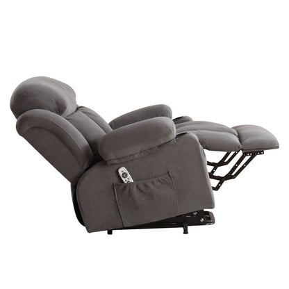 Grey Breathable Fabric Oversized Power Lift Recliner with Massage, Lumbar Heating, USB, 2 Cup Holders