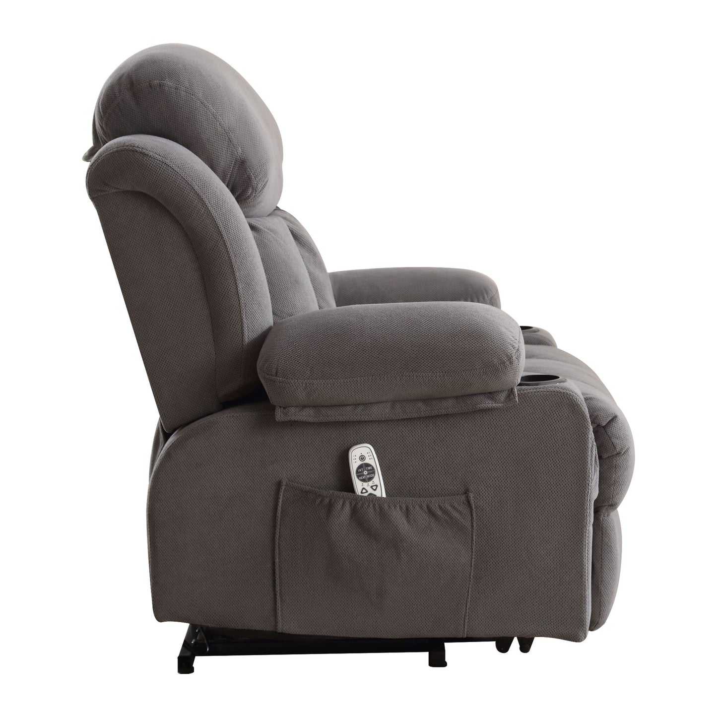 Grey Breathable Fabric Oversized Power Lift Recliner with Massage, Lumbar Heating, USB, 2 Cup Holders