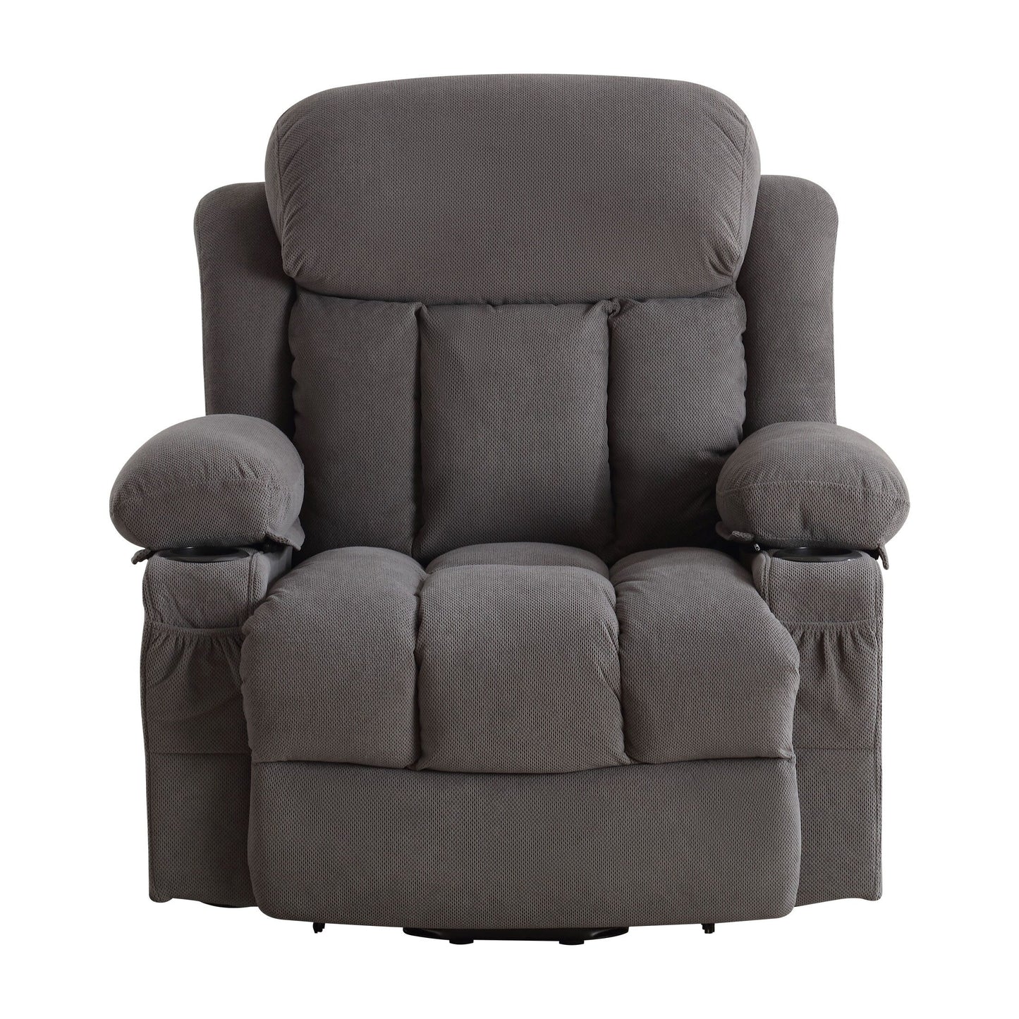 Grey Breathable Fabric Oversized Upholstered Power Lift Massage Recliner with Massage, Lumbar Heating, 2 Cup Holders, USB Port