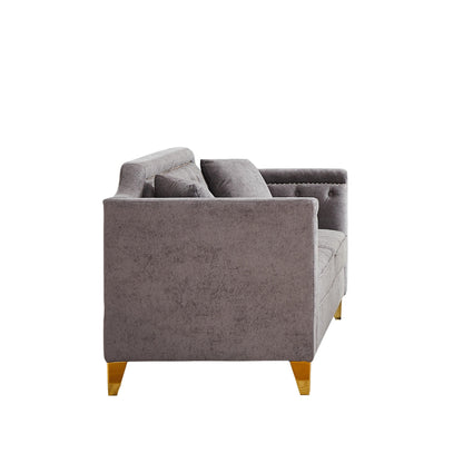 Grey Chenille 3-seater Tufted Sofa with Copper Nail Decoration